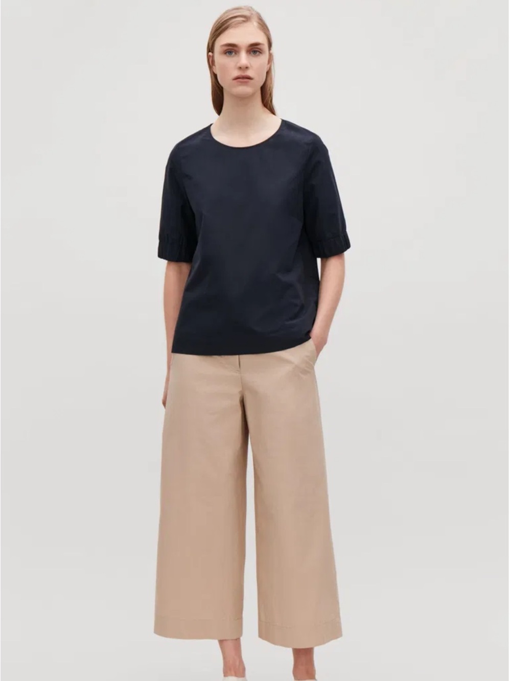 COS Poplin Elastic Cuff Navy Short-Sleeve Top